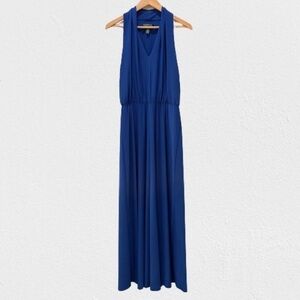 Lauren Ralph Lauren Blue Sleeveless Maxi Jersey Knit Dress V Neck